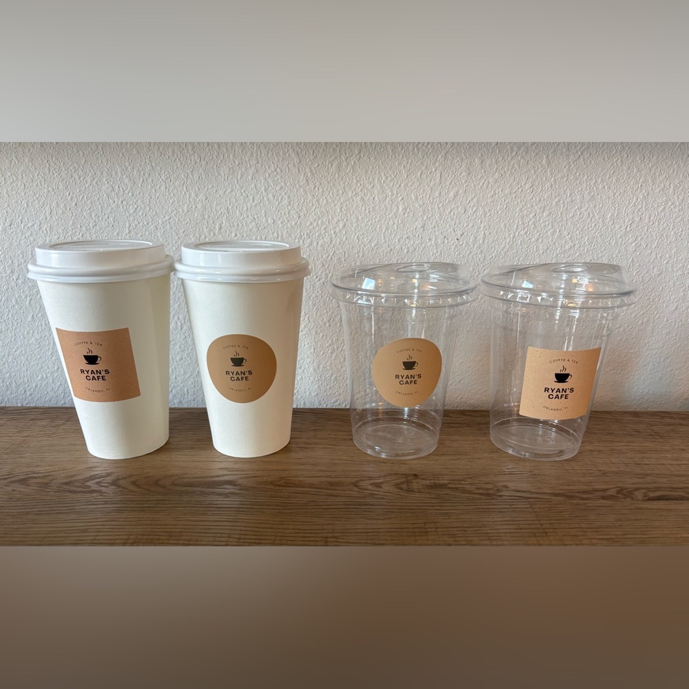 Clear Plastic/Paper Cups With Lids 16oz - Custom Design - Iced Coffee - 25 Count
